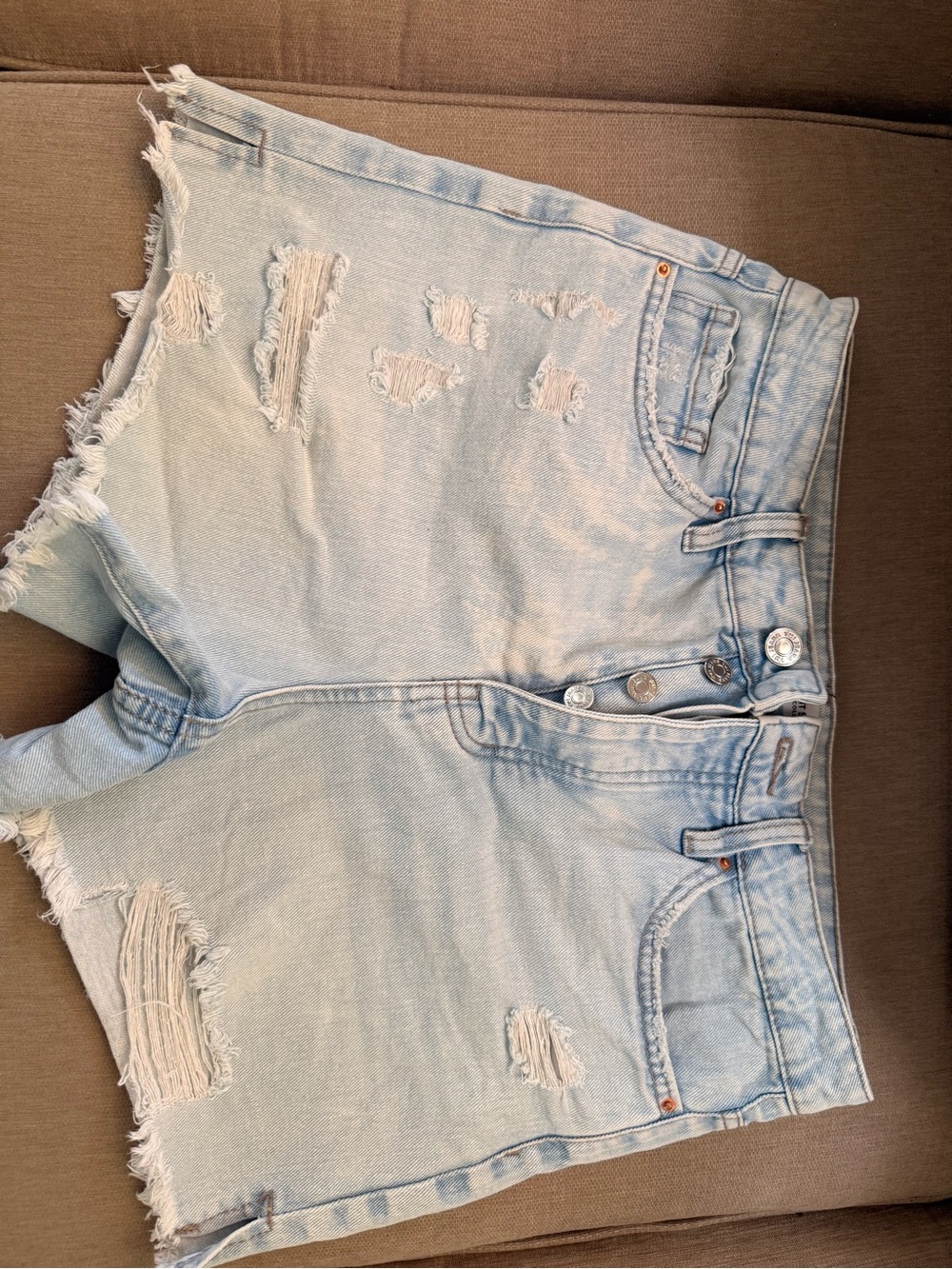YMI Light Blue Distressed High-Rise Jean Shorts